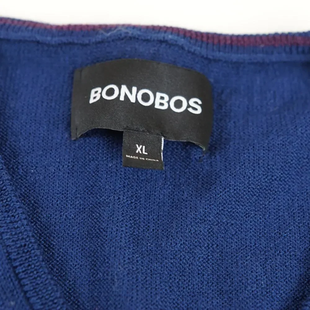 Bonobos 100% Extra Fine Merino Wool Blue V neck Sweater Mens Sz XL